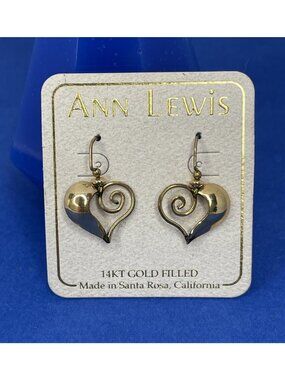 Vintage Designed Ann Lewis 14KT Gold Filled Open Work Heart Earrings On Card